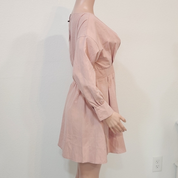 BOOHOO Pink Off the Shoulder Wrap Front Skater Dress Long Sleeves Women's Size 8 - Picture 9 of 12
